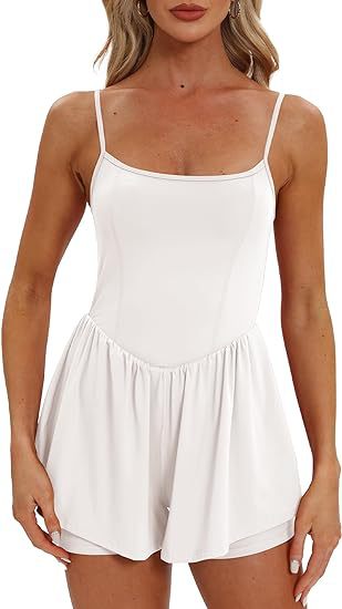 Women's Sleeveless Spaghetti Strap Double Lining Shorts Jumpsuit