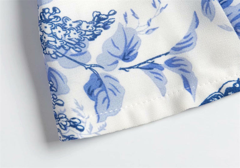 New INS Flower Print Tie Bow Slim Top
