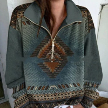 Langærmet halv løs lynlås 3D digitaltrykt sweater