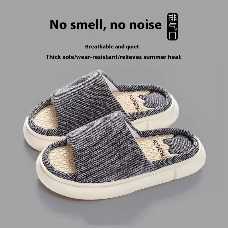 Open Toe Linen Slippers Thick Bottom Home Indoor