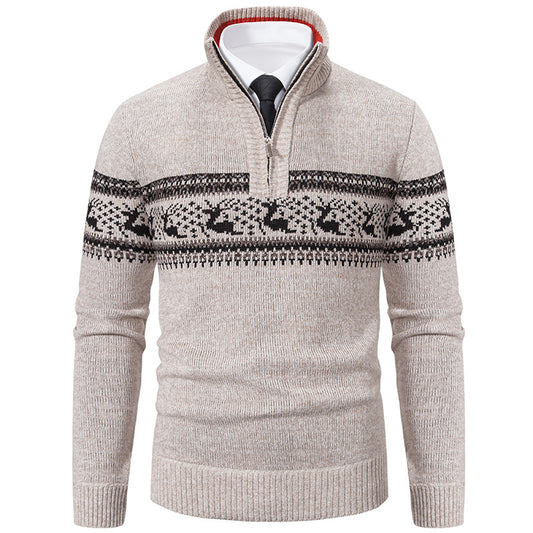 Plus Size Half-open Zipper Men's Autumn And Winter Loose Color Matching Knitwear