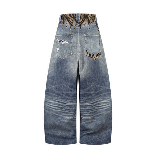 Womens Casual Denim Jeans With Leopard Print
