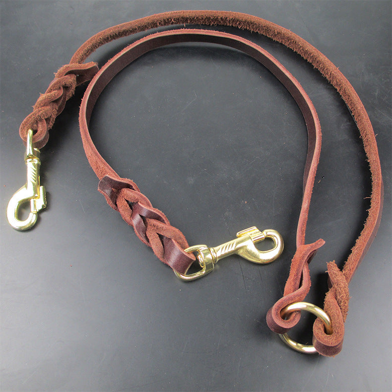 Cowhide Rope Double Hook Traction Two Dogs Traction Leather Rope