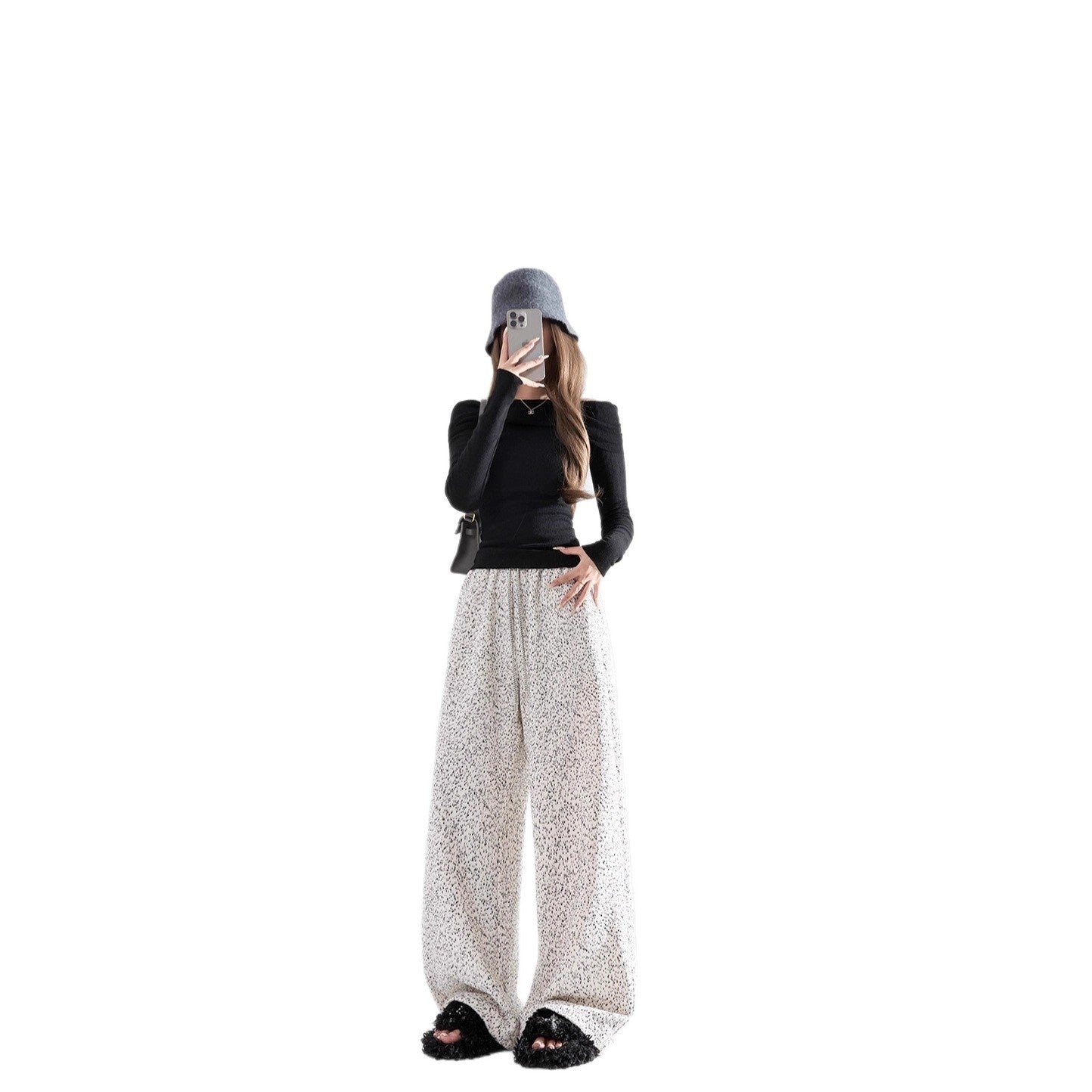 New Fashion Slim High Waist Draping Anti-wrinkle Polka Dot