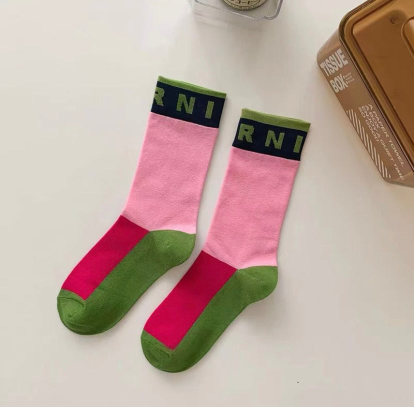 Contrast Color Patchwork Minority Medium Hose Female