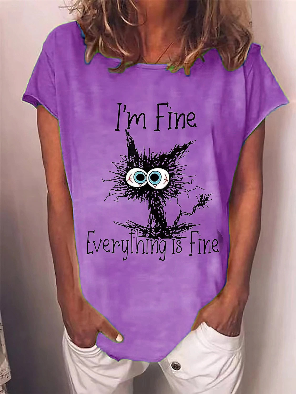 English Printed T-shirt Pullover Round Neck Casual Short Sleeve Women's Wear