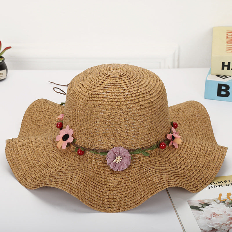 Women's Fashionable Simple Wave Sunshade Garland Big Brim Hat
