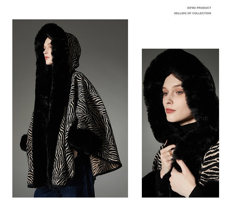 Pattern Hooded Shawl Cape All-match Western Style
