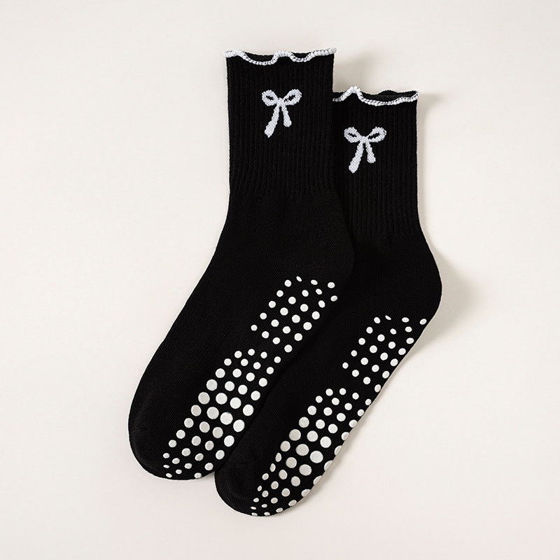 Sports Socks Yoga Mid Calf Socks Non Slip Silicone Ruffle Cotton Socks