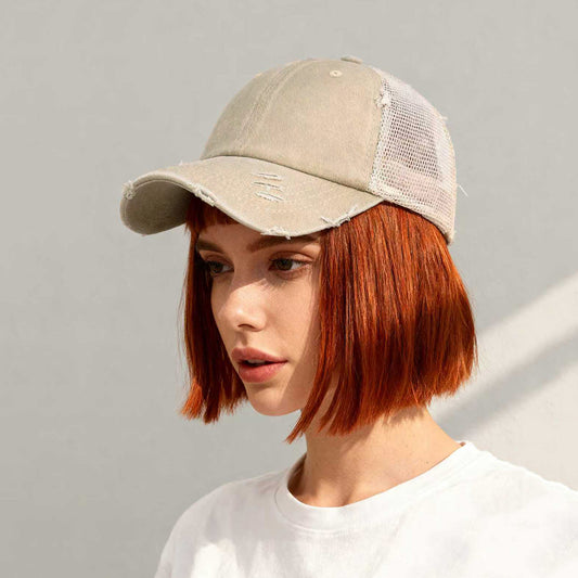 Solid-color, Frayed, Washed-out, Distressed, Mesh-patterned Cap - A Trendy, Youthful, Versatile Baseball Cap That Suits Both Daily Commuting And Outdoor Activities.