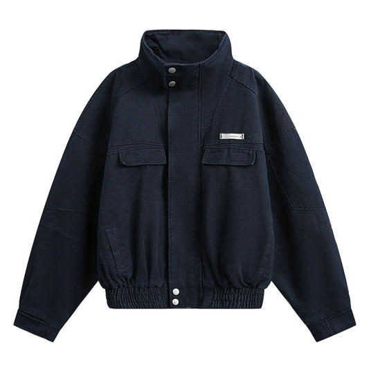 Wear Style Distressed Stand Collar Men's New Street Coat