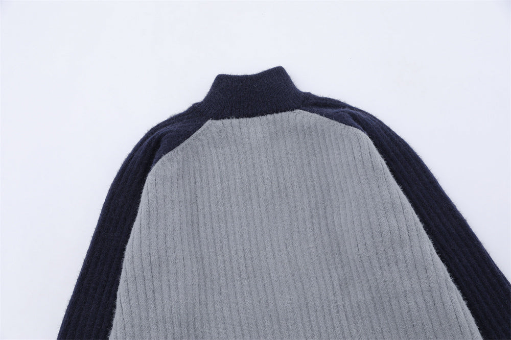 Color Matching Raglan Long Sleeve Stand Collar Sweater Coat