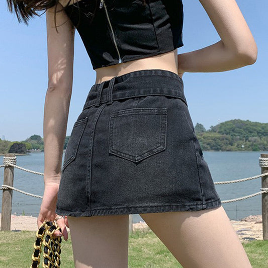 Retro High-waisted, Designer-style A-line Mini Skirt For Edgy