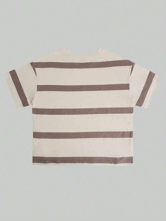 Women's Fashionable Casual Loose-fitting Striped Short-sleeve Top