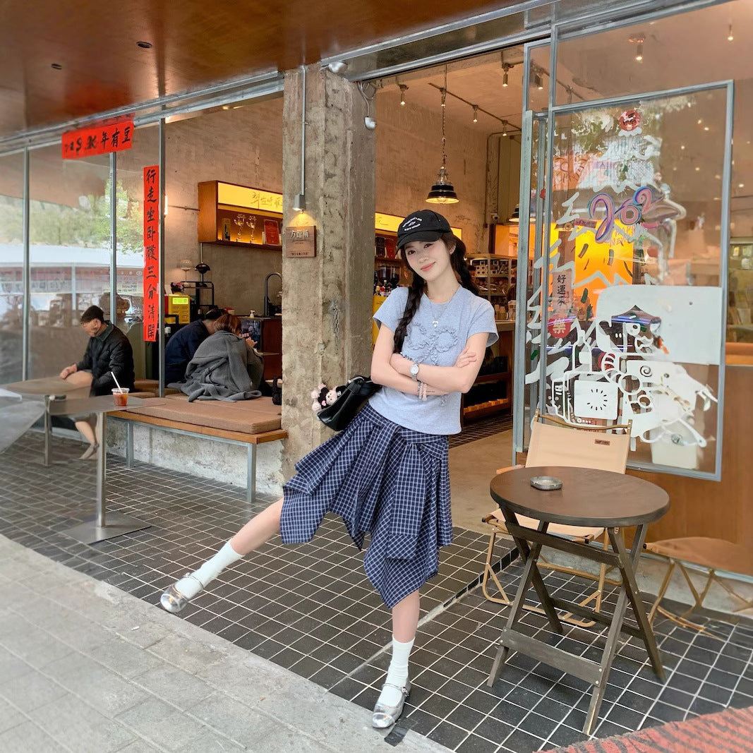 Cropped Top With Sleeves And A Skirttwo-piece Set