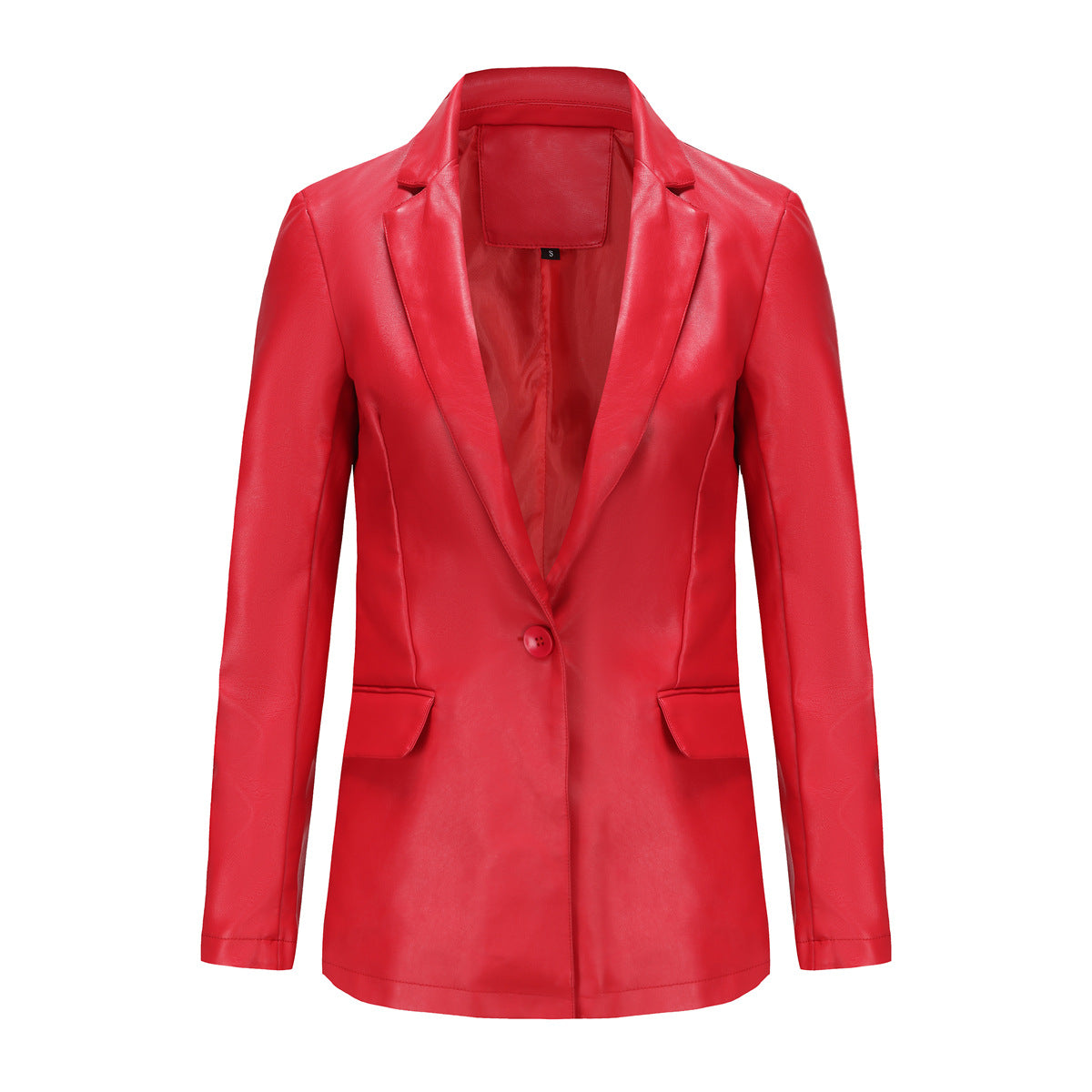 Single Button Commute Leisure Solid Color Leather Coat