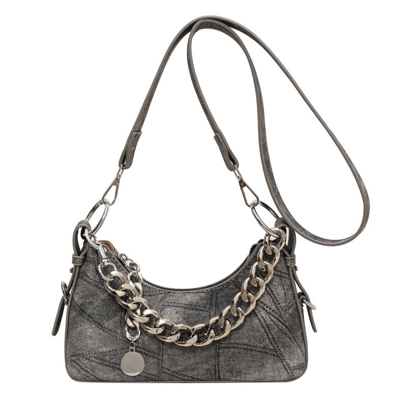 Stitching Underarm Chain Denim Shoulder Messenger Bag