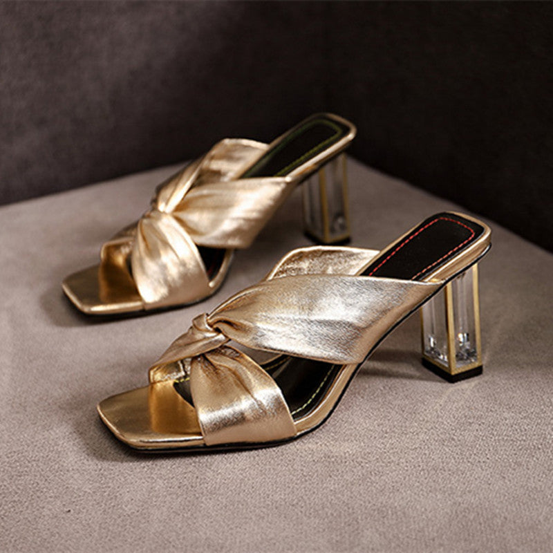 Square Toe Fold Cross Sandals And Slippers