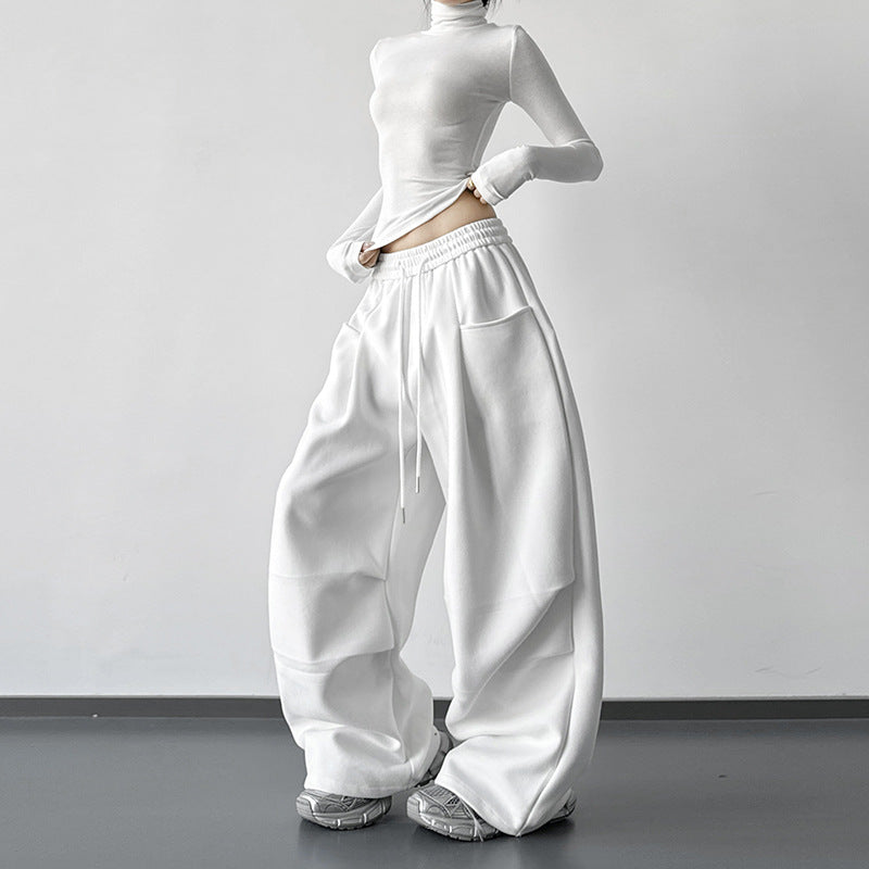 New Autumnwinter Women's White Work Pants With A Designer-style Drawstring