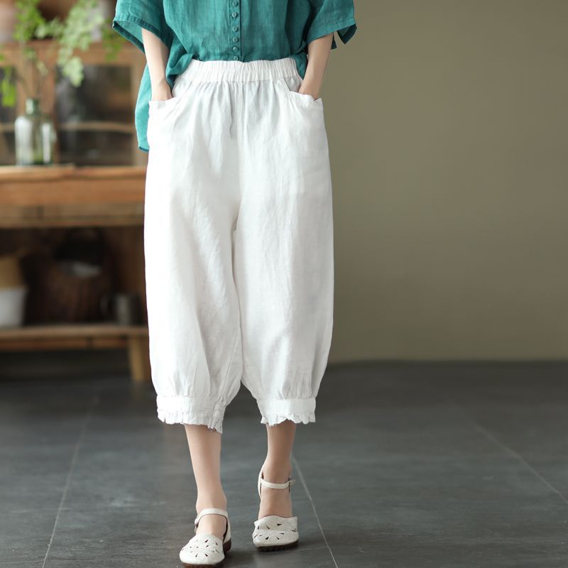 Sweet Artistic Lace Solid Color Women's Cropped Pants