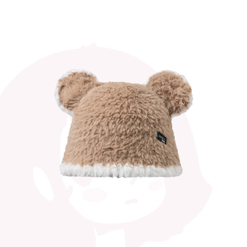 Cute Bear Black And White Bucket Hat Women's Contrast Color Warm