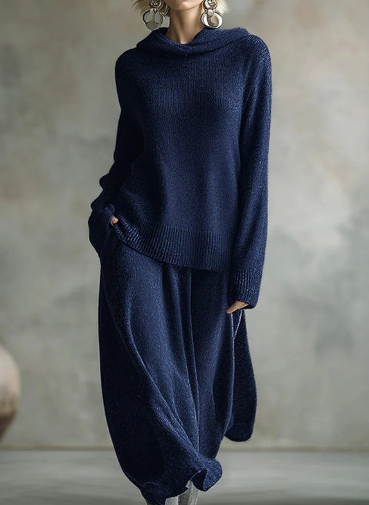 Women's Solid Color Long Sleeve Loose Hooded Top High Waist Casual A-Line Skirt Set