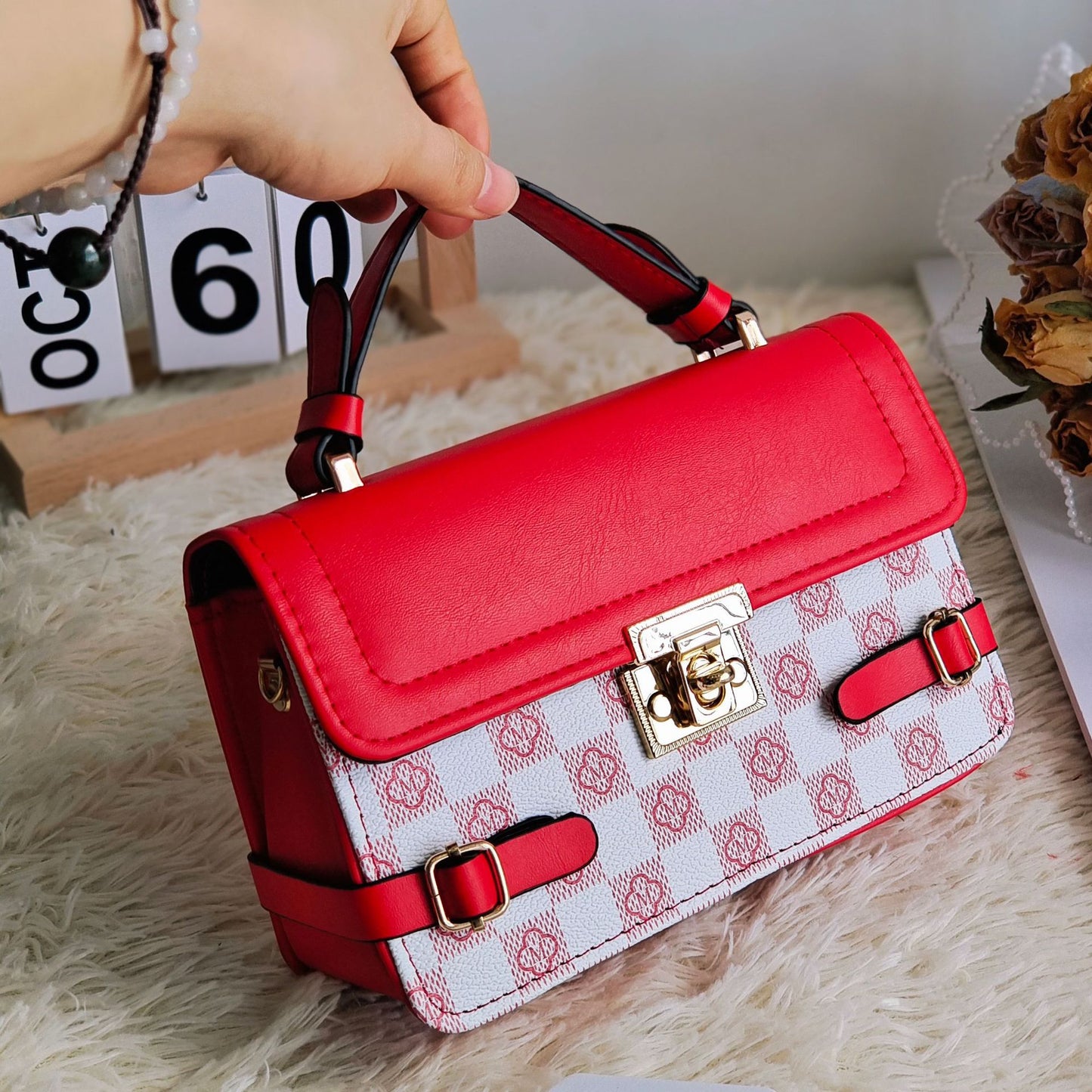 Behagelig Retro Lille Firkantet Mønster Etnisk Crossbody Taske