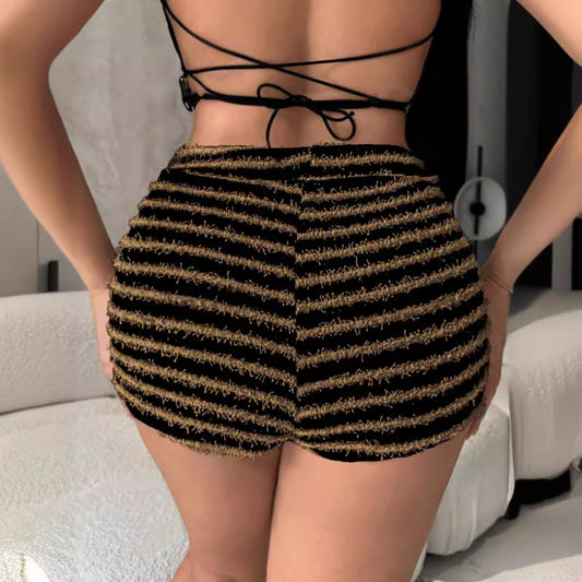 Texture Striped Shorts Loose Casual New