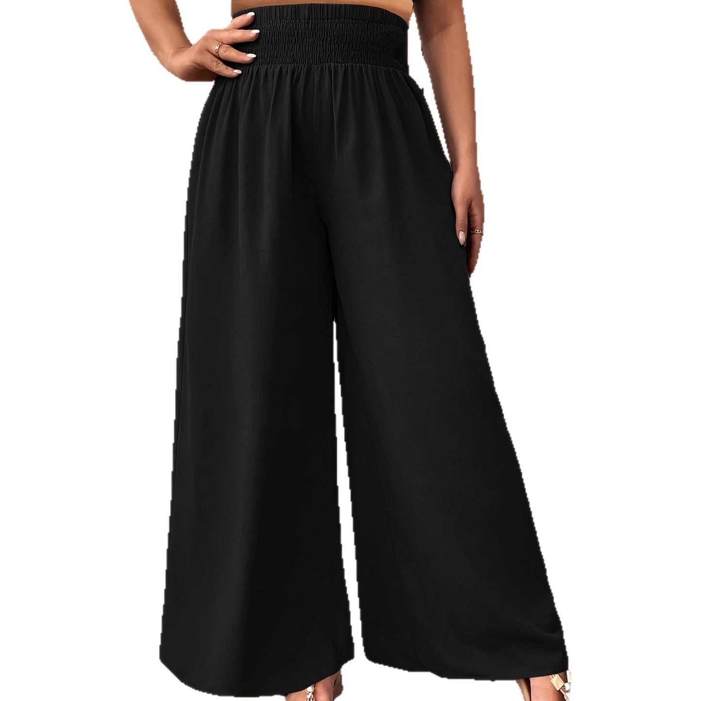 Casual Elastic Waist Summer Plus Size Fashionable Wide-leg Pants