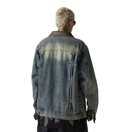 Washed And Worn Denim Jacket Men