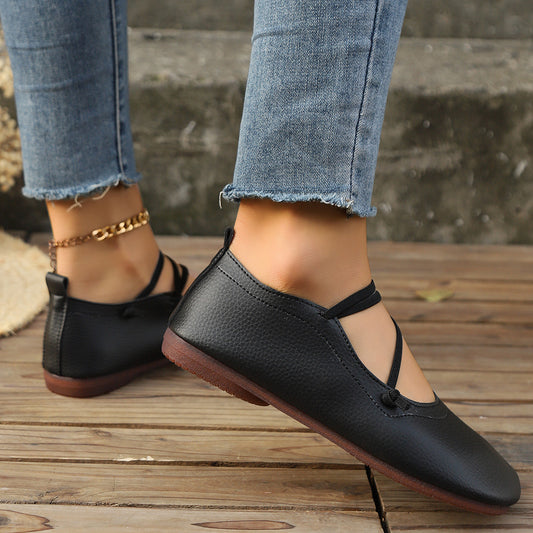 Fashion Square Toe Flats Shoes Shallow Slip-on Loafers Casual Cozy Shoes