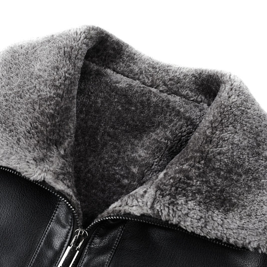 Middle-aged Plus Suede Winter One-piece Fur Men's Sheep Lapel Polo Coat