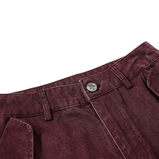 Distressed Washed Scimitar Workwear Pants Trendy Brand Retro Wide-Leg Trousers