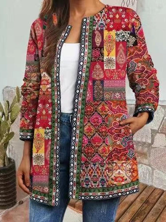 Plus-size Retro Ethnic-style Printed Coat Jacket Cardigan For Women