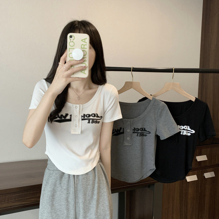 Design Sense Letter Printed Short Sleeve T-shirt