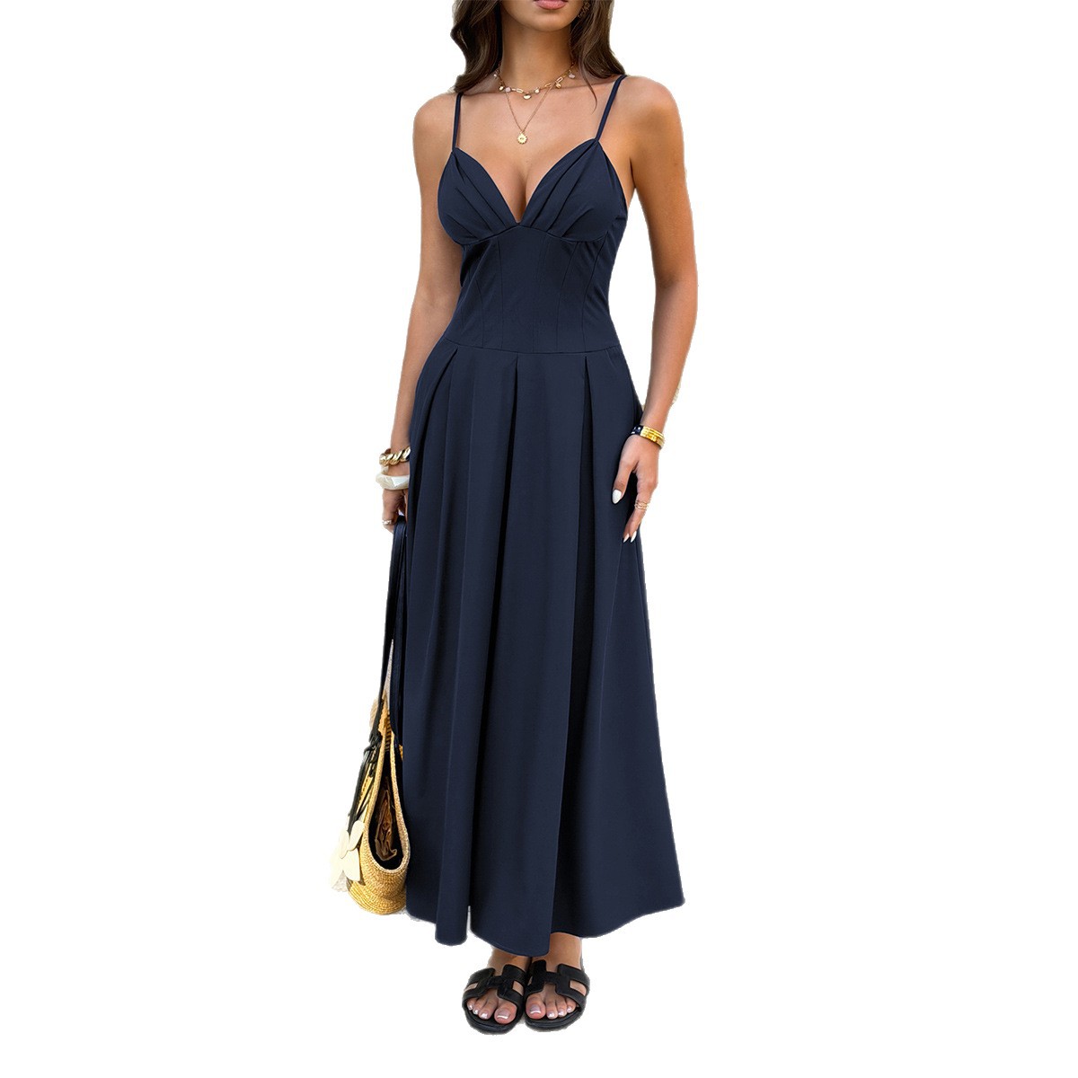 Elegant And Chic Strap Deep V-Neck Maxi Dress For Women