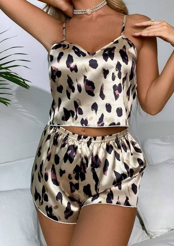 Leopard Print Camisole Pajama Set For Women