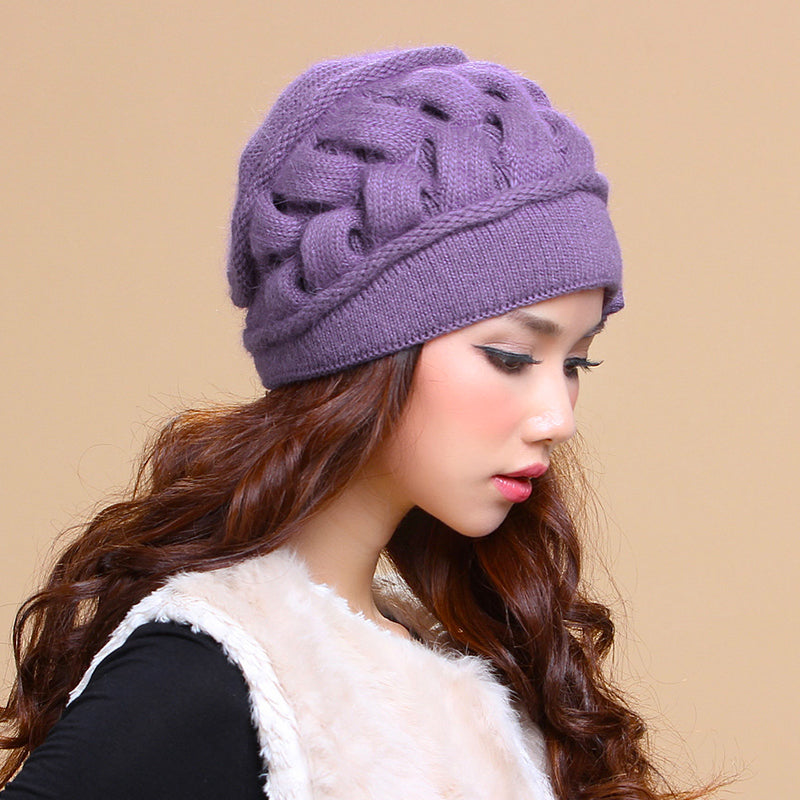 Women's Double Layer Warm Knitted Rabbit Fur Hat With Ear Protectors