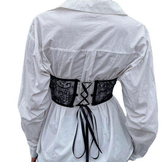 Lace Perspective Slim Fit Steel Ring Fishbone Girdle Vest