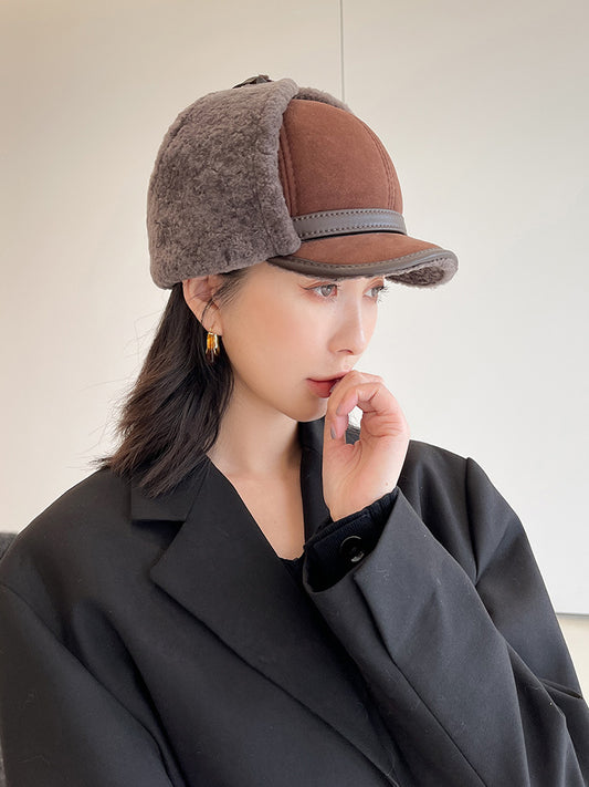 Fur Integrated Winter Thickened Earflaps Leather Hat