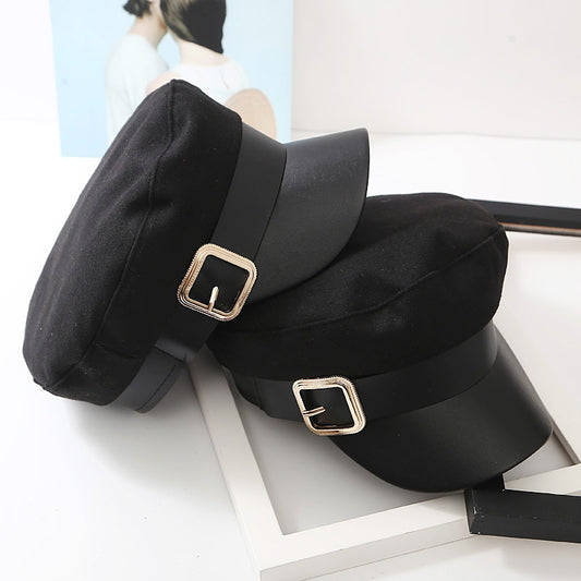 Women's Temperament All-match Woolen Leather Stitching Hat