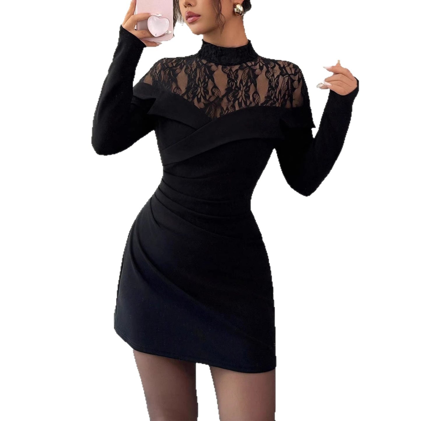Womens Stylish, Elegant Lace-Panel Off-the-Shoulder Bodycon Dress