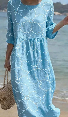 Women's Loose Round Neck Fashion Premium Long Sleeve Printed Dress