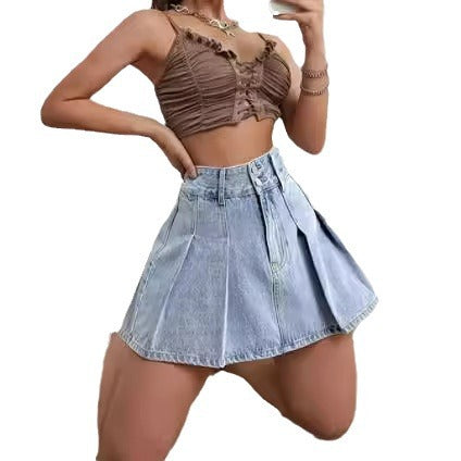 High Waist A- Line Pleated Skirt Casual All-match Retro
