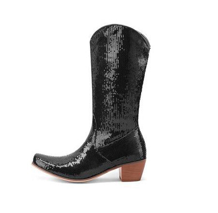 Womens Block-Heel Patent Leather Knee-High Boots