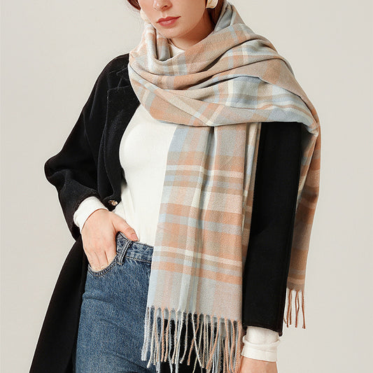 Imitation Cashmere Scarf Plaid Thickened Cold And Warm Tassels