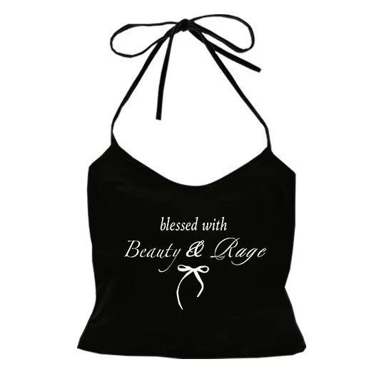 Bow Print Halter Thin Strap Top