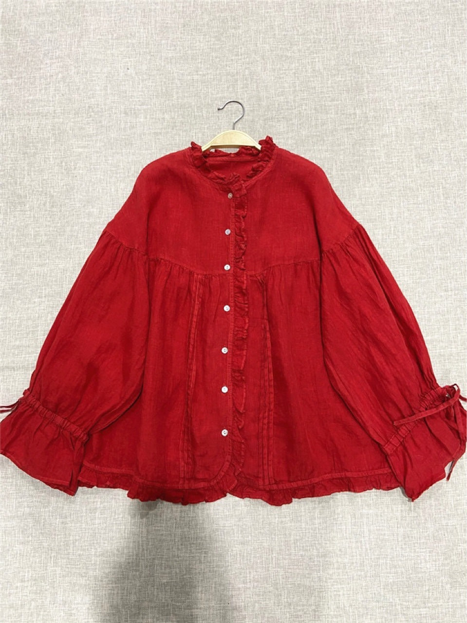 Japanese Style Artistic Linen Wooden Ear Loose Princess Sleeves Shirt