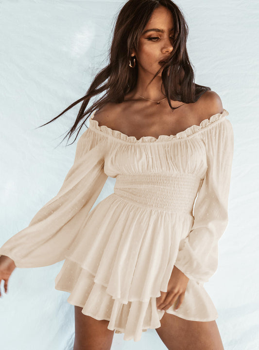 Autumn Long Sleeve Jumpsuit Elastic One Shoulder Two Wear Short Skirt