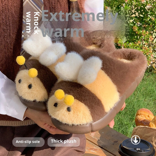 Cute Little Bee Fuzzy Slippers, Women's New Autumn Collection